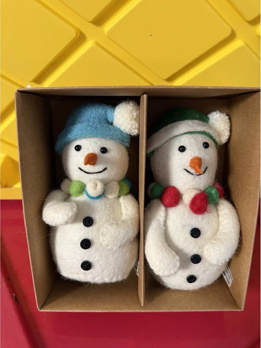 Plush Fabric 3D Snowman Christmas Figurines, Set of 2, Multicolor